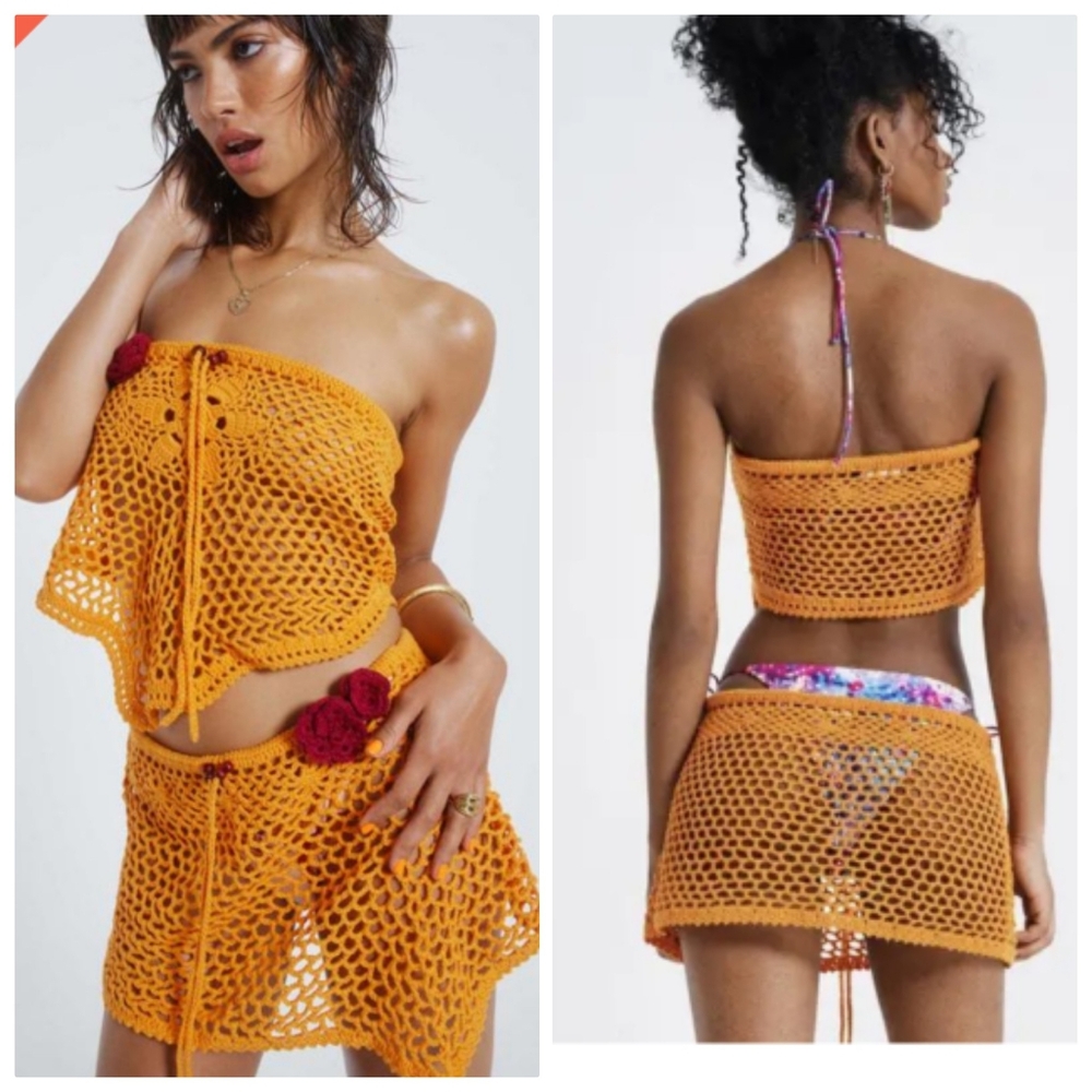 Nwt jaded London Orange Netted Crochet Skirt Set Resort Or Festival s /M